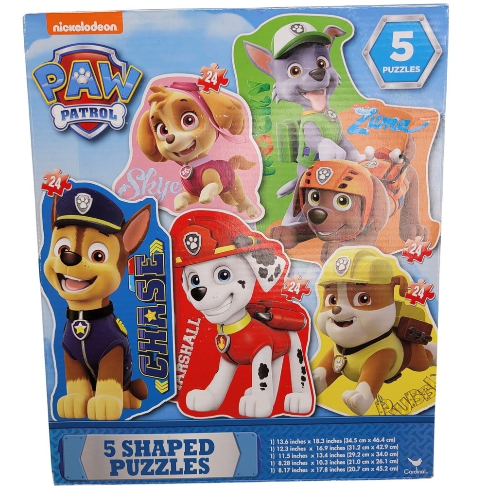 Cardinal PAW Patrol 5 Shaped Puzzles Kids 24 Piece Nickelodeon Cartoon TV Dog